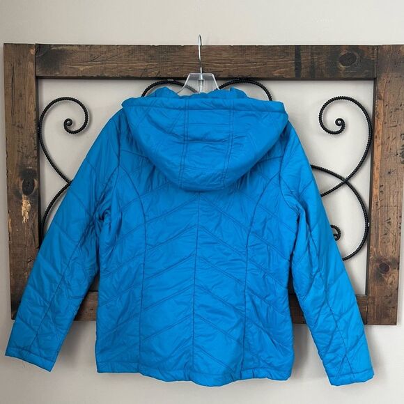 Guess Lightweight Puffer Jacket Coat Sky Blue Packable Travel SZ L - Picture 3 of 14
